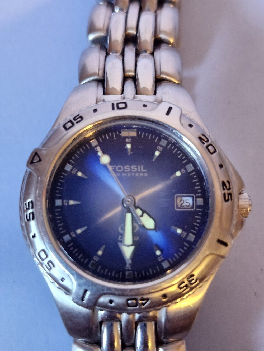 Vintage Fossil Blue AM3883 SPECIAL EDITION Sears 50 watch 100 Meters Stainless